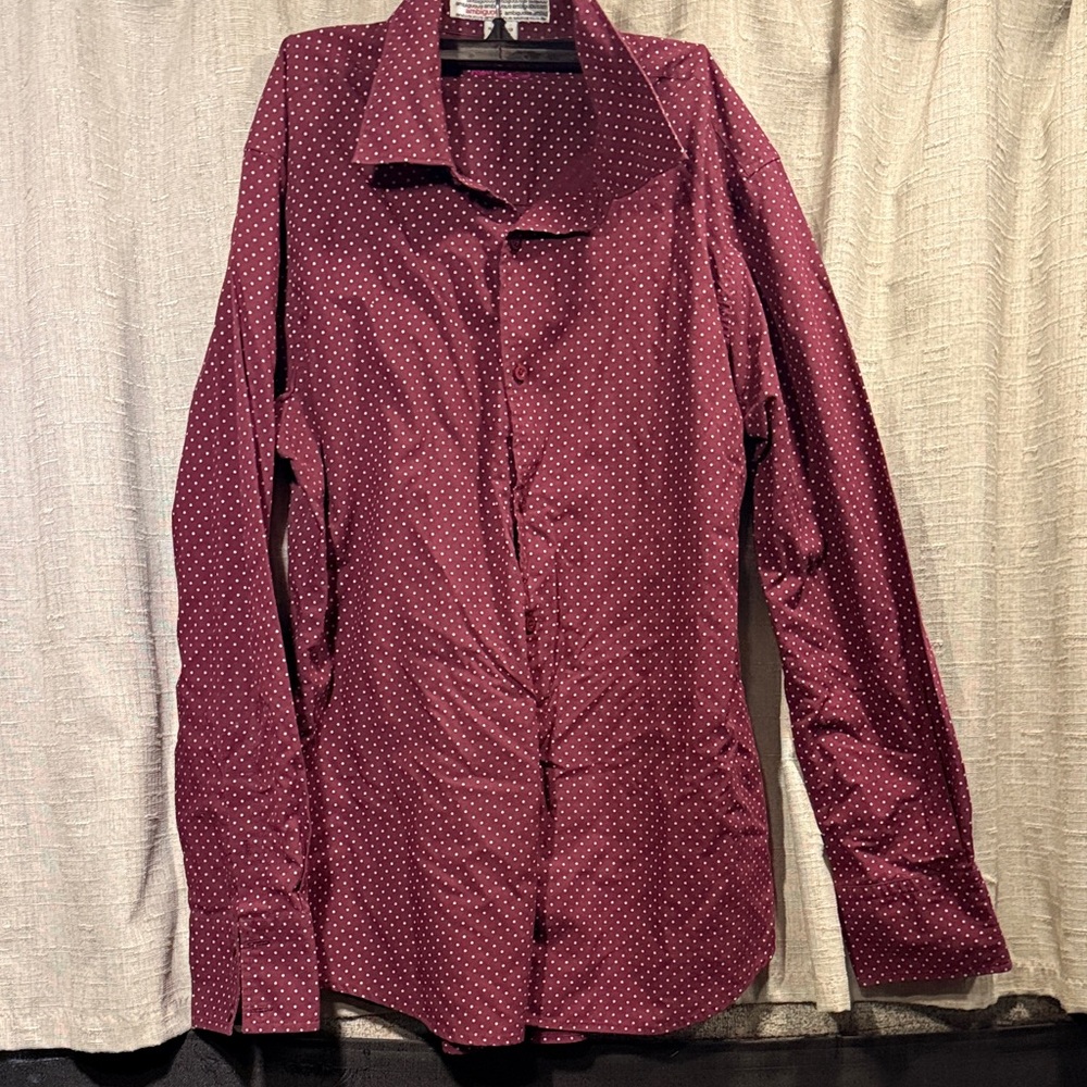 Ambiguous Polka Dot Burgundy Button-Up Shirt M